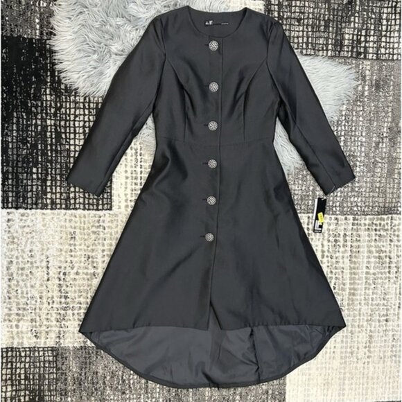 black cocktail midi dress Whimsy Asymmetrical Midi Dress Black